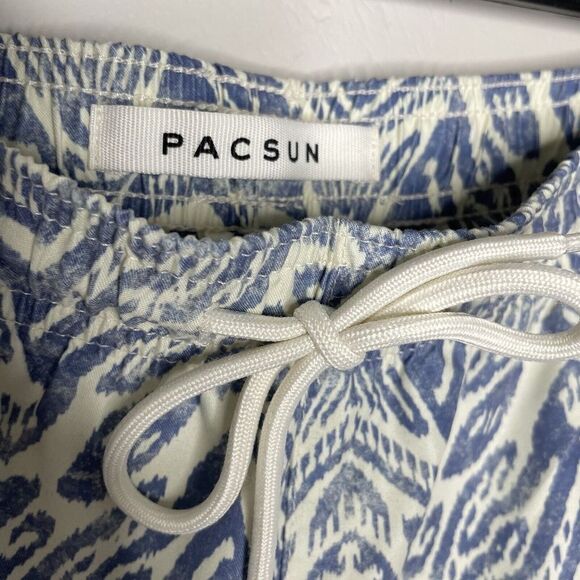 PACSUN Swim Shorts Mens Large Blue Print Mesh Lined Trunks Pockets Drawstring - Picture 5 of 11